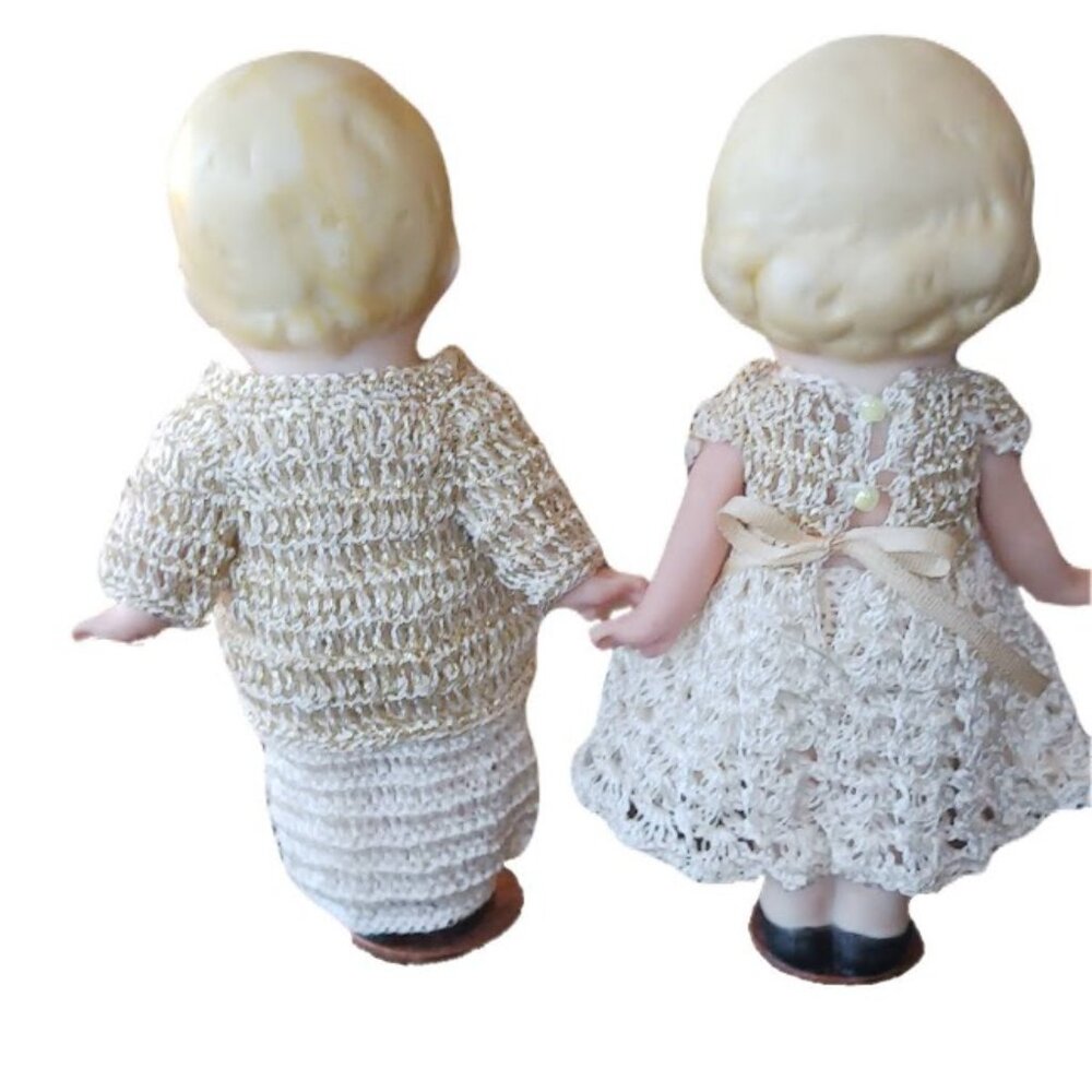 2 Vintage Bisque Jointed Dolls, 3.75", Made in Germany, In Crochet Clothes - Picture 4 of 10